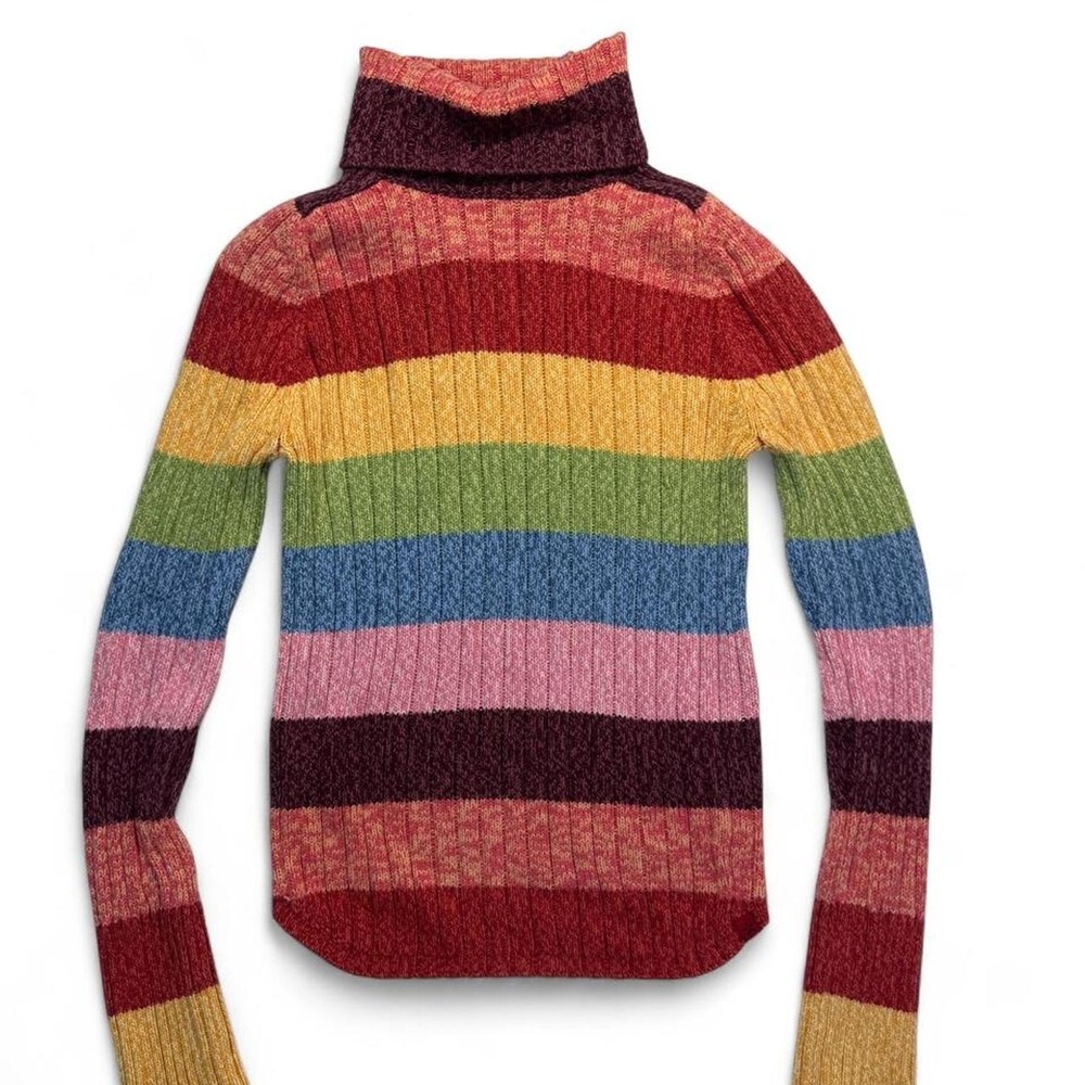 Arizona Jean Company 100% Cotton Rainbow Striped Turtleneck Sweater Y2K